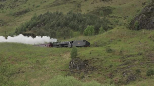 Stunning shot of the Jacobite Steam Train going over the Glenfinnan viaduct — Stock Video