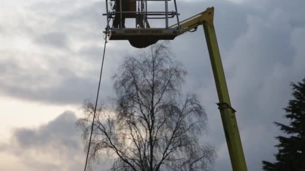 Large filming light on a crane lifting into position, Stirling, Scotland, May 2014 Video Clip