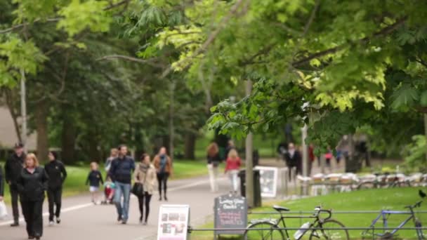 People walking through the Meadows in Edinburgh, Scotland, July 2014 — Stock Video