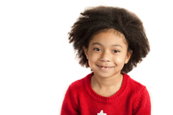 Little Girl Red Sweater Smiling Camera — Stock Photo, Image