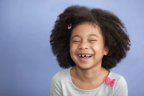 Portrait Smiling Little Girl Curly Hair Studio — Stock Photo, Image