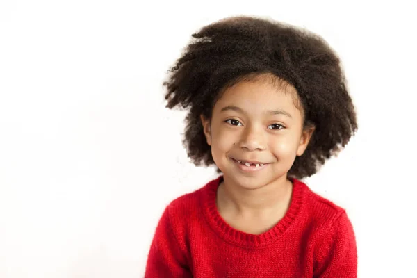 Little Girl Red Sweater Smiling Camera — Stock Photo, Image
