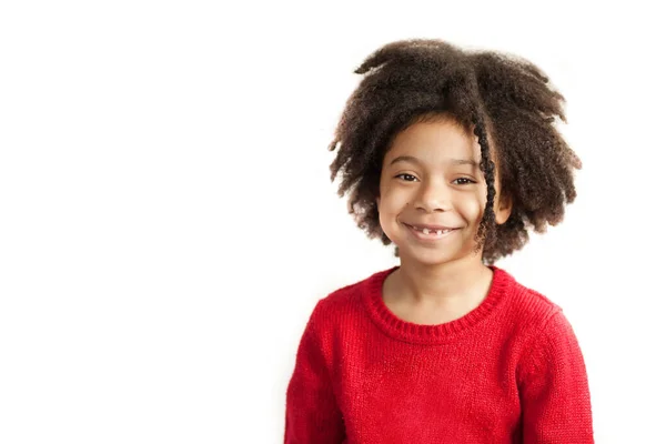 Little Girl Red Sweater Smiling Camera — Stock Photo, Image