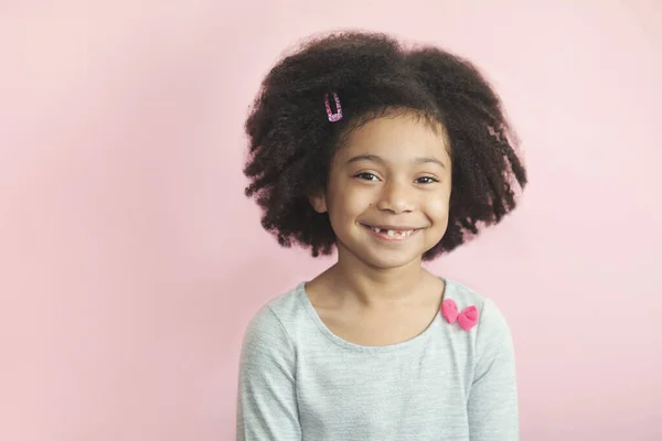 Portrait Smiling Little Girl Curly Hair Studio — Stock Photo, Image