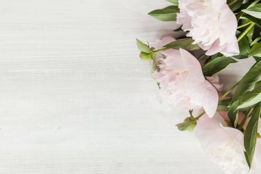 Ahşap arka planda pembe şakayıklar