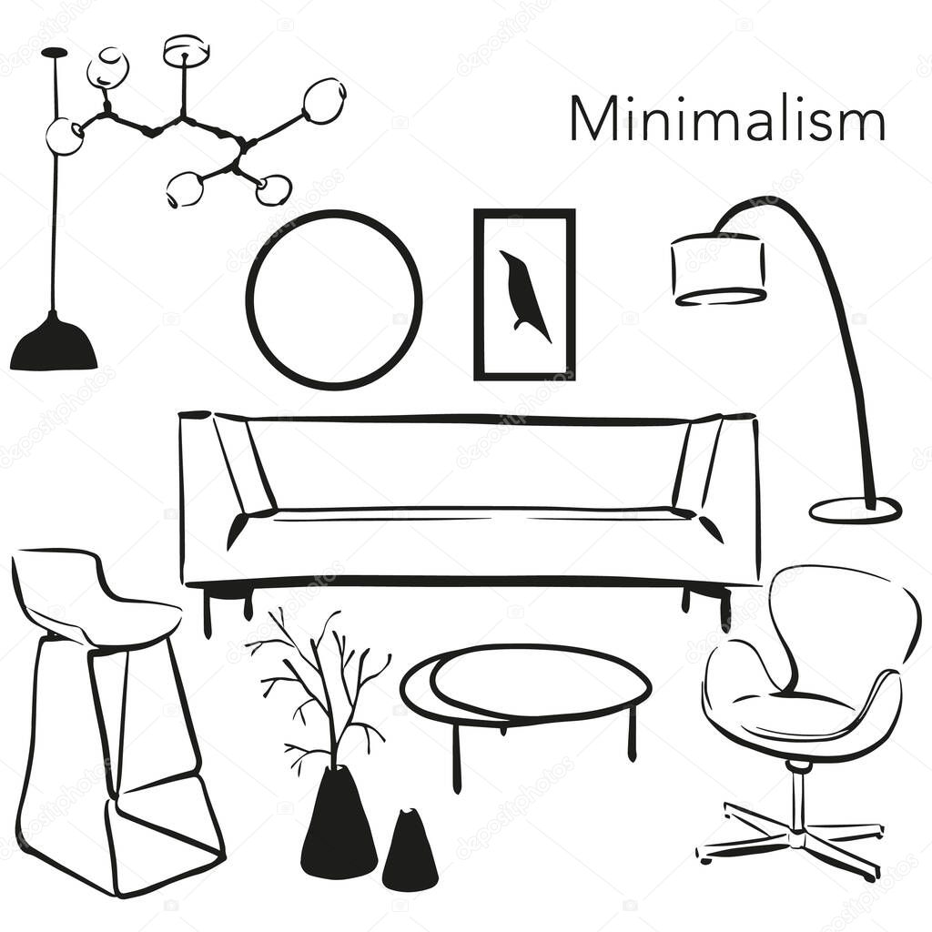 Interior style minimalism. Furniture sketch model.
