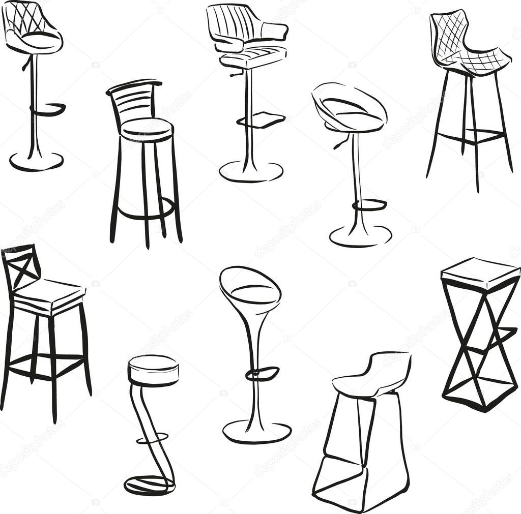 Bar chair models. Furniture sketch.