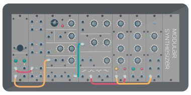Modüler sentezleyici telleri ile. Müzik elektronik.
