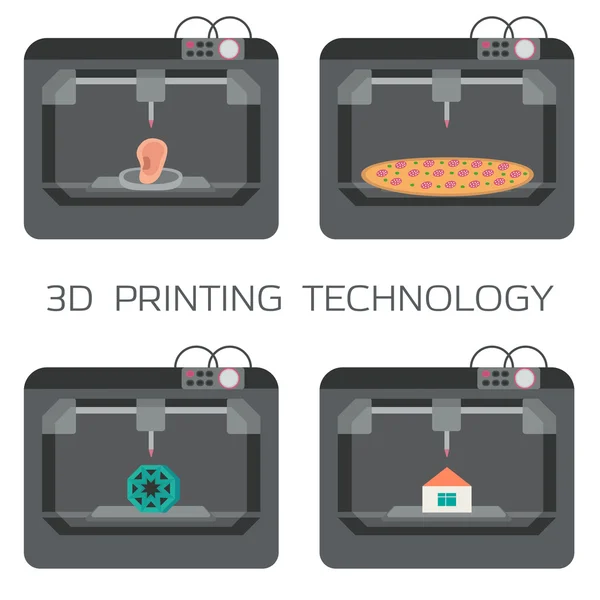 3D baskı teknolojisi. 3D basımevi, organları, pizza, plastik modeller. 3 D Yazıcı. 