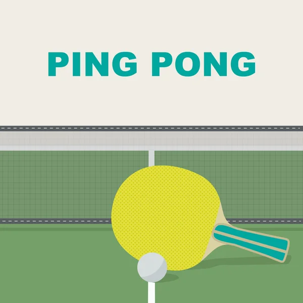 Pingpong eller bordtennis. Racket bollen, ping - pong bord och ett rutnät. — Stock vektor