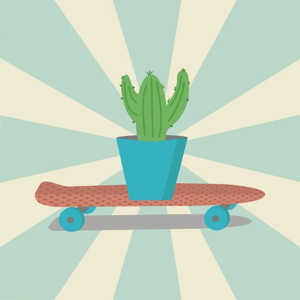 Kaktus auf einem Skateboard. — Stockvektor