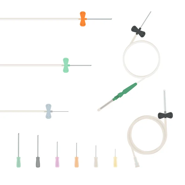 Agulha de borboleta, cateteres com adaptador luer lock, agulhas para seringa . —  Vetores de Stock