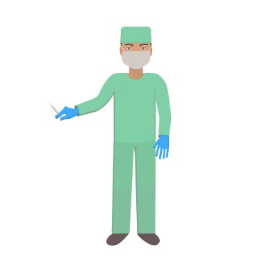 Cerrah bir şırınga. Doktor aşılama yapar.