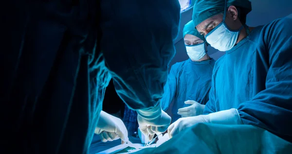 Konsantre olmuş profesyonel cerrahi doktor ekibi hastanedeki ameliyathanede bir hastayı ameliyat ediyor. Sağlık ve Tıp Konsepti