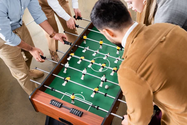 Overhead View Business People Playing Table Soccer Colleagues Office — Stock Photo, Image