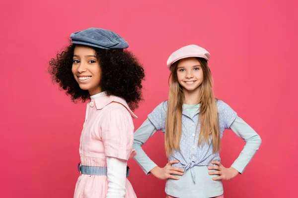 Trendy African American Girl Smiling Camera Happy Friend Hands Hips — Stock Photo, Image