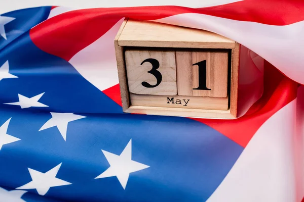 Holzkalender Mit Mai Datum Auf Amerikanischer Flagge — Stockfoto