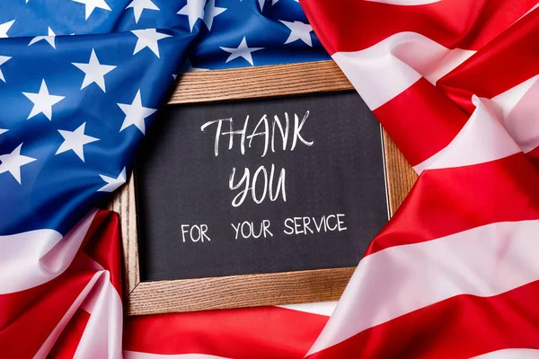 Top View Thank You Your Service Letter Chalkboard American Flag — Stock Fotó