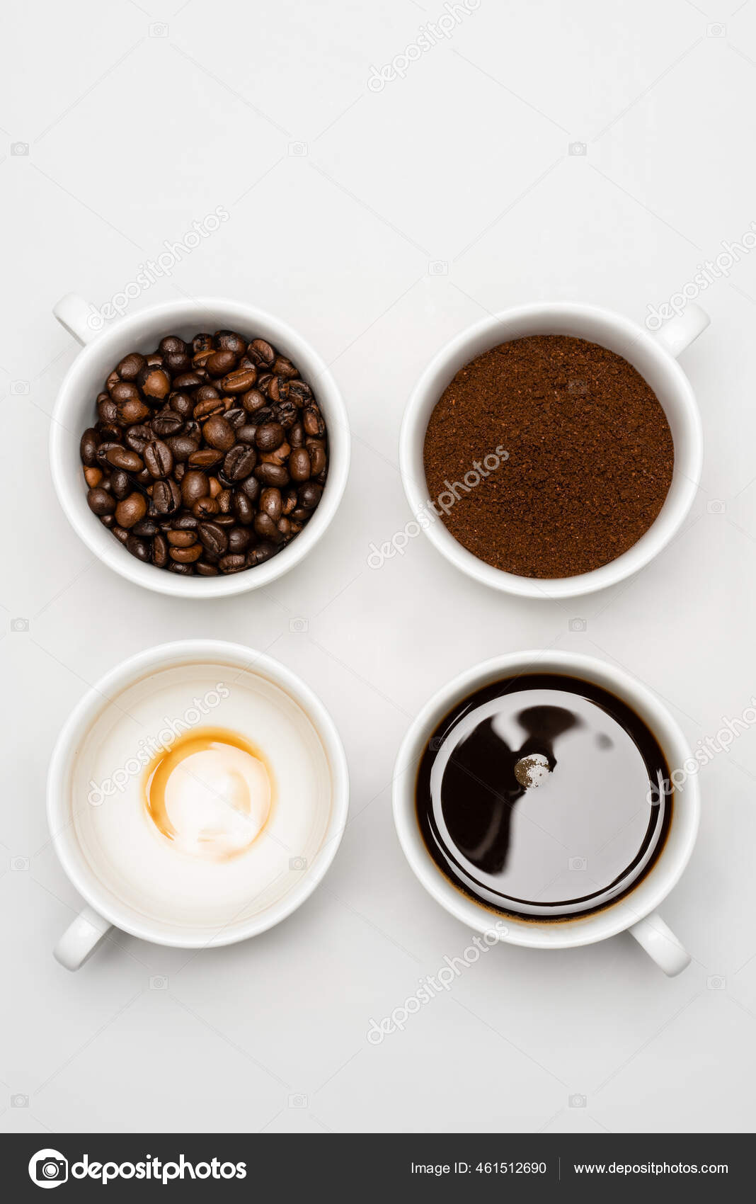 Top View Prepared Americano Fresh Ground Coffee Beans Cups White — Stock Photo © Ischukigor