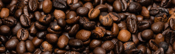 top view of fresh and brown coffee beans, banner