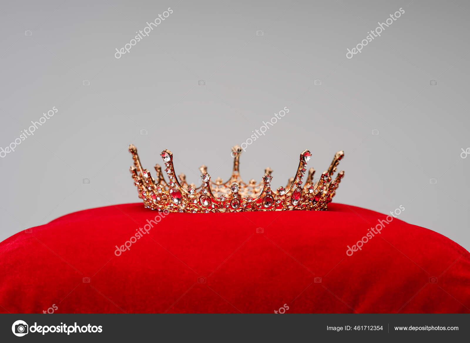 Luxury Royal Crown Red Velvet Cushion Isolated Grey Stock Photo by ...
