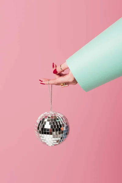 Cropped View Woman Red Manicure Accessories Holding Disco Ball Isolated — Stock Photo, Image