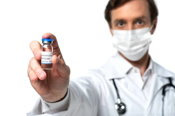 Vaccin Hand Van Een Arts Met Medisch Masker Wazige Achtergrond — Stockfoto