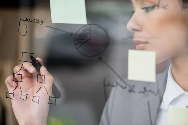 Graph Glass Board African American Businesswoman Drawing — Stock Photo, Image