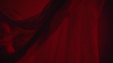 Mor ve kırmızı üzerine şifon örtüsünün yanındaki genç bayanın üzerine yanıp sönen ışık.