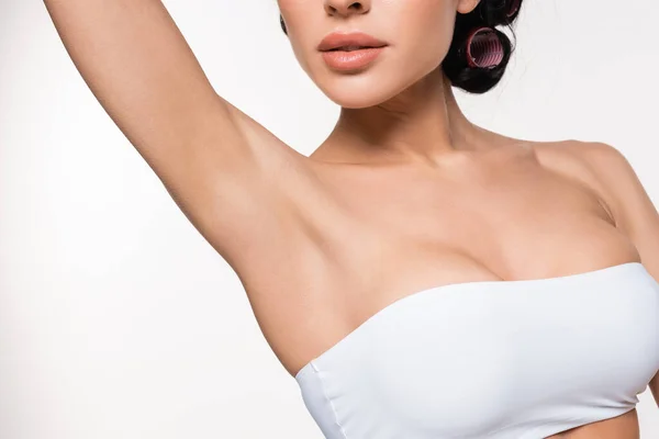 Partial View Young Woman White Top Smooth Armpit Isolated White — Stock Photo, Image