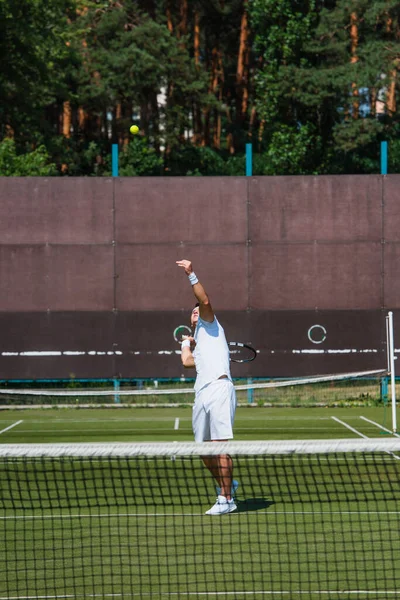 Sportsman Playing Tennis Blurred Net Court — Stock Photo, Image