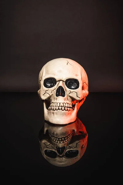 Red Lighting Aged Spooky Skull Black — Stock Photo, Image