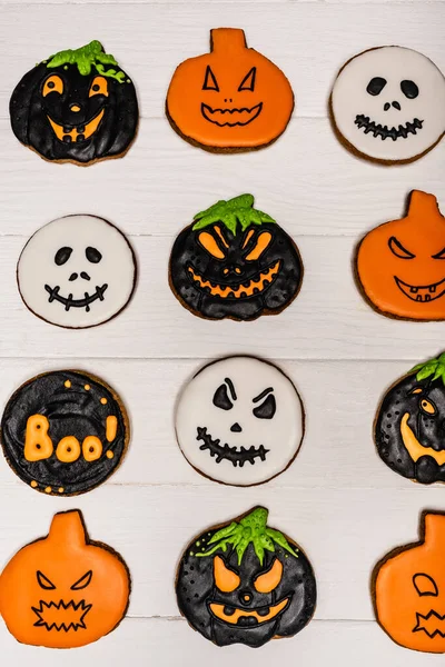 Top View Homemade Tasty Halloween Cookies White Surface — Stock Photo, Image