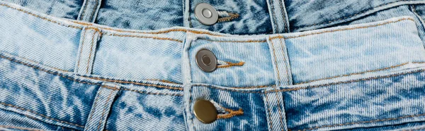 Close up view of classic blue jeans, banner — Stock Photo