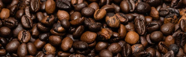 Top view of fresh and brown coffee beans, banner — Stock Photo