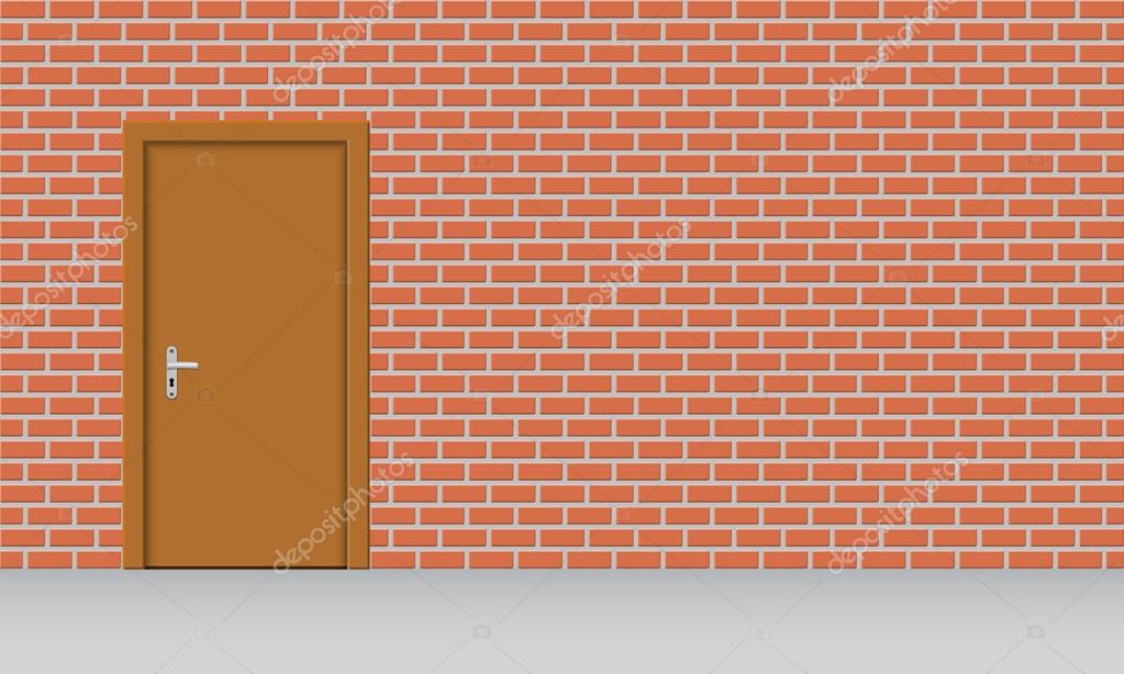 Wood door on the brick wall background. Stock Vector Image by