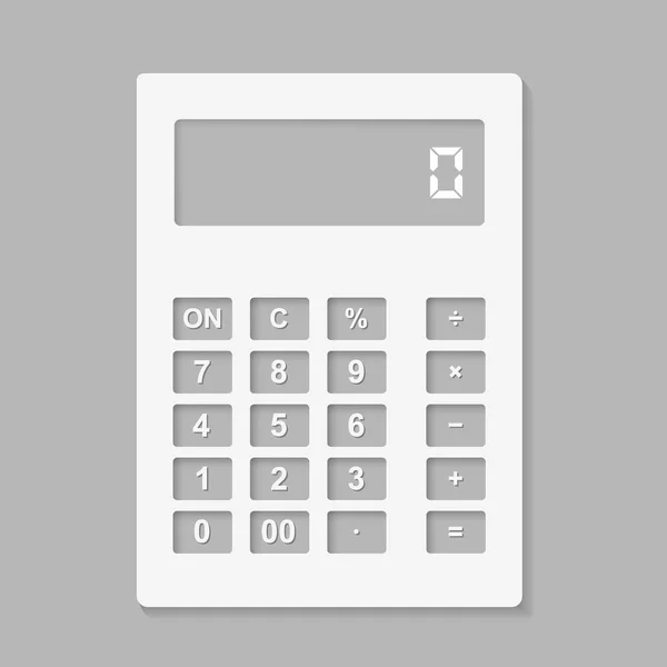 Calculator icon, cut from white paper on a gray background. — Stock Vector