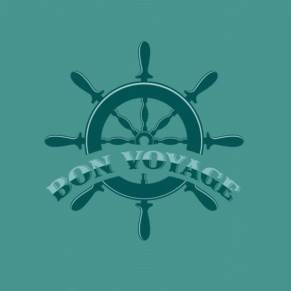 Счастливого пути. Руль и надпись бон вояж для туристического баннера на аквамариновом фоне. Векторная иллюстрация . — стоковый вектор