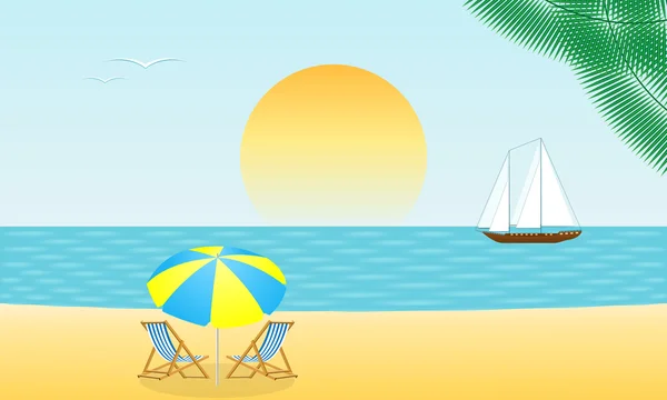 Playa tropical al atardecer fondo marino. Ilustración vectorial . — Archivo Imágenes Vectoriales