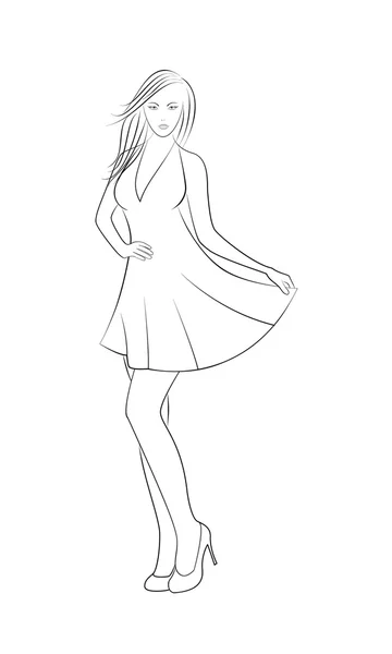 Hermosa joven en un modelo de vestido para el diseño . — Vector de stock