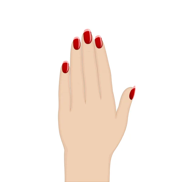 Weibliche Hand mit Maniküre. roter Nagellack. — Stockvektor