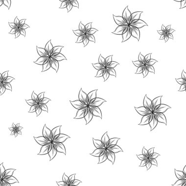 Dikişsiz siyah-beyaz desen soyut çiçek.