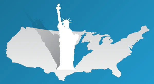 Estatua de la Libertad en el mapa de América — Vector de stock