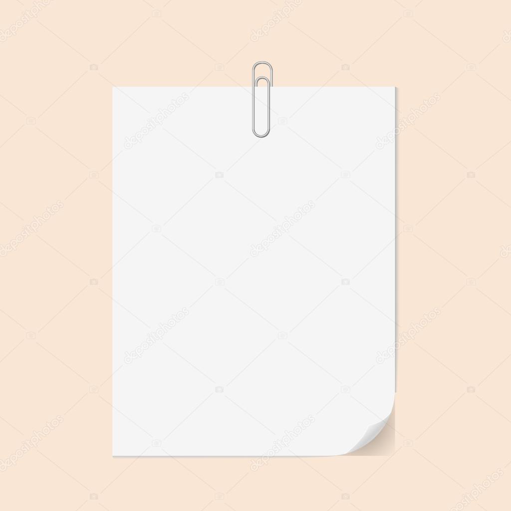 White sheet of paper with a paper clip.