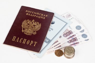 Russian passport, money and passbook clipart