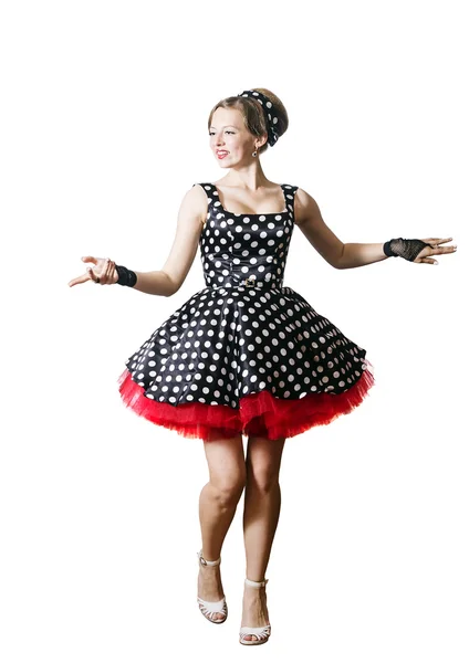 Dancing girl in pin-up style on a white background — Stock Photo, Image