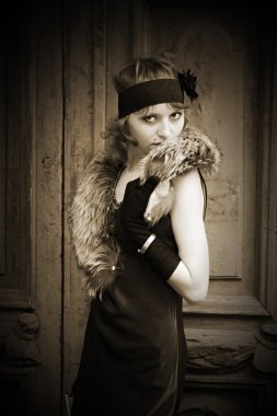 Vintage elbiseli kız. Retro stil.