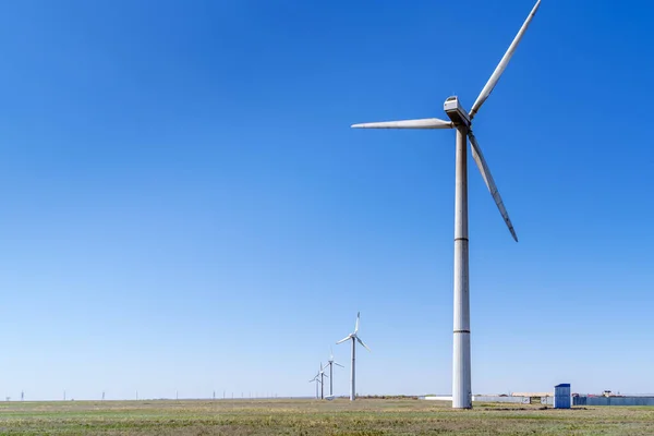 Wind Turbines Spring Steppe Picture Taken Russia Orenburg Region — Stock Photo, Image