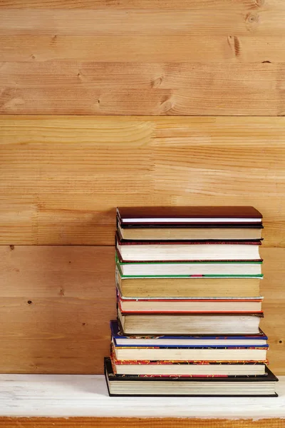 Stack Old Books Wooden Shelf — Stock Photo, Image