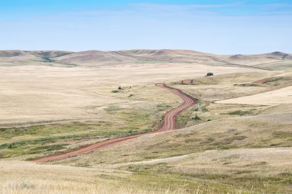 Winding field road in a hilly steppe — Stock Photo, Image